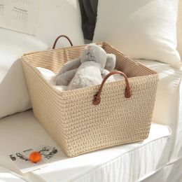 Baskets Nordic Sundries Storage Boxes Clothes Laundry Basket with Handle Solid Colour Woven Toys Storage Basket Snacks Books Organiser