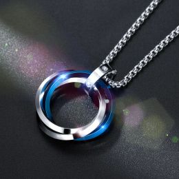 Fashion Geometry 3-Color Circle Pendant Necklace 14K White Gold Blue Black Rose Gold Couple Necklace Mens Party Jewellery Gift
