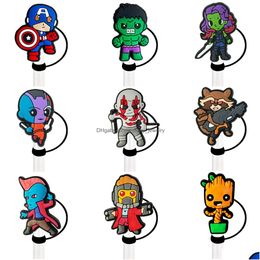 Drinking Sts 27Colors Boys Science Fiction Hero Man Sile St Toppers Accessories Er Charms Reusable Splash Proof Dust Plug Decorative 8 Oth3M