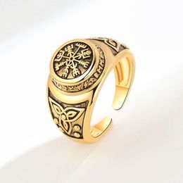 New Compass Logo Personalised Trendy Punk Viking Symbol Men's Open Ring