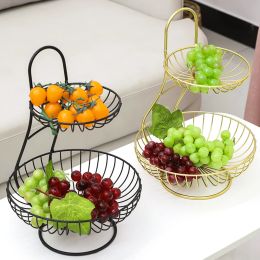 Baskets 2 Layer Metal Fruit Tray Stainless Steel Iron Frame Household Basket Bowl Rack Vegetable Storage Kitchen Organiser