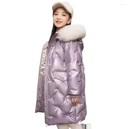 Down Coat White Duck Girls' Winter Jacket With Fur Hooded Children's Puffer Crown Embroideried Thicken Warm Snowsuit Outerwear