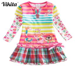 VIKITA Brand Girls Dresses Kids Baby Striped Roupa Infantil Dress Child Clothes Girls Deer Elephant Cartoon Flower Dresses LJ200826025532