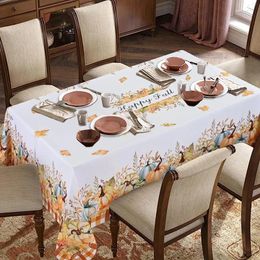 Table Cloth Fall Autumn Pumpkin Rectangle Thanksgiving Decor Reusable Waterproof Tablecloth Plaid Harvest Leave Cover