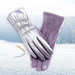 Five Fingers Gloves Fashion Solid Down Cotton Womens Touch Screen Gloves Winter Outdoor Riding Full Finger Plush Inside Thicken Wa269g