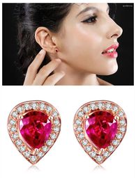 Stud Earrings Ruby For Women Red Crystal Gemstones Elegant Middle East Royal 14K Rose Gold Fine Vintage Jewellery Gifts Girl Party