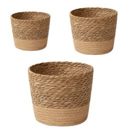 Baskets 3pcs/set Handwoven Storage Baskets Straw Planter Flower Pots Garden Plant Baskets for Home Laundry Containers Decoration