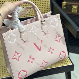 2024 Luxury Women Shopping Bags Printed Handbags Designer High Quality Flower Embossed Pink Classic Shoulder Bag Clutch Ladies