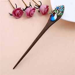 Hair Clips Charm Womens Hairclip Vintage Peacock Jewellery Handmade Ebony Wood Sticks Hairpins Bridal Ornaments Flowers Forks