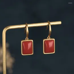 Stud Earrings Luxury Female Red Stone Fashion Gold Colour Wedding Jewellery Vintage Double For Women