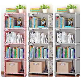 Racks 4 Layer Storage Shelf Simple Bookcase Organisers with Steel Tubes Modern Student Floor Bookshelf Sundry Racks Small Garment Clos