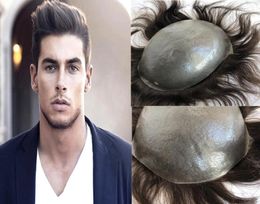 Full Pu Mens Toupee Thin Skin Poly Toupee for Men Replacement System None Lace Hairpiece 8x10 Brown Straight Human Hair Men Wigs3692336