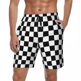 Men's Shorts Black White Checkerboard Board Summer Cool Fashion Y2K Short Pants Men Running Surf Fast Dry Printed Swim Trunks