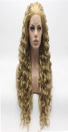 Iwona Hair Curly Long Two Tone Honey Blonde Mix Wig 181627HY Half Hand Tied Heat Resistant Synthetic Lace Front Wig7906587