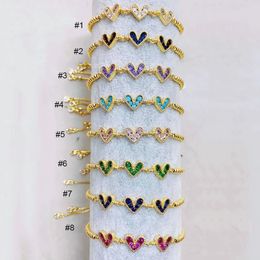 8Pcs Mothers Day Dainty Mini gold plated colorful crystal cz love heart charm bracelets for Mommy Birthday Gifts 240314