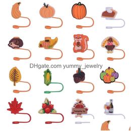 Drinking Sts Thanksgiving Pun Sile St Toppers Accessories Er Charms Reusable Splash Proof Dust Plug Decorative 8Mm/10Mm Party Drop Del Otmam