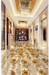 Floor Painting 3D Wallpaper Luxury gold rose marble pattern 3D floor tiles PVC Floor Sticker Painting Murals5224683