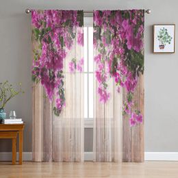 Curtains Red Flowers Planks Leaves Plant Tulle Sheer Curtains for Living Room Decoration Window Curtain for Bedroom Voile Organza Drapes