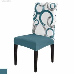 Chair Covers Geometric Paint Circles Blue Grey Stretch Chair Cover for Dining Room Banquet Hotel Elastic Spandex Seat Chair Covers L240315