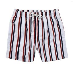 Men's Shorts Men Striped Beach Swimming Trunks Surfing Wear Boardshorts Summer Pants Drawstring Casual Beachwear 2024