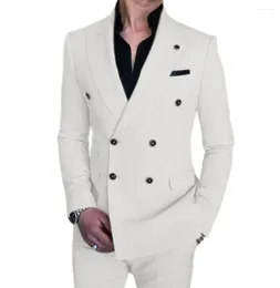 Men's Suits SOLOVEDRESS Suit White Casual Two-piece Double-Breasted Office Meeting Blazer Pants Customizable