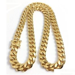 Chains Stainless Steel Jewellery 18K Gold Plated High Polished Miami Cuban Link Necklace Men Punk 15Mm Curb Chain Double Safety Clasp Dhtrl