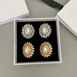Ouro prata grande cristal pérola clipe de orelha feminino europeu americano moda design festa jóias