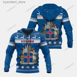 Men's Hoodies Sweatshirts Custom Name Iceland Emblem Christmas Zipper Hoodies Unisex Oversize Sweatshirts Winter Casual Streetwear Tops Pullover L240315