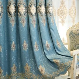 Curtains European style atmospheric living room jacquard embroidered flower embroidery curtains Bedroom blackout