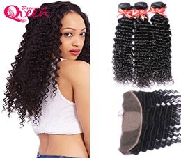 Unprocessed Brazilian Virgin Hair Deep Wave 3 Bundles With Ear to Ear Silk Base Lace Frontal 100 Human Hair 4452469