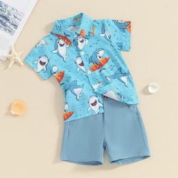 Clothing Sets Baby Kids Boys Set Short Sleeve Shark Print Shirt With Elastic Waist Shorts Toddler Summer Outfit