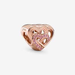 Rose Gold Intertwined Love Hearts Charm for Pandora's Real 925 Silver Charms Set Designer Bracelet Making Components Necklace Pendant charm with Original Box