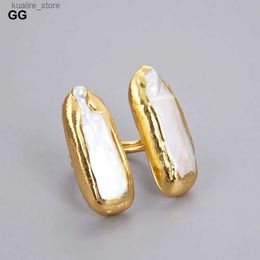 Cluster Rings GuaiGuai Jewelry Natural White Keshi Biwa Pearl Yellow Gold Color Plated Rings For Women L240315