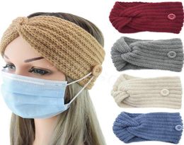 Fashionable 36 Colors Button Knitted Headband Warm Autumn and Winter Hair Accessories Cross Ear Protection Headgear DB2007345691