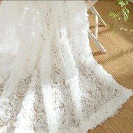 Curtains Korean Creative White Lace 3D Rose Curtains Voile Custom Window Screens For Marriage Living Room Bedroom French Window Tende