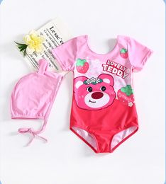 INS Girls cartoon printed one-piece swimsuit kids short sleeve pool bathing costume summer girls holiday SPA beach swimming Z7196