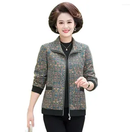 Women's Jackets Mom Jacket 2024 Spring And Autumn Prints Western-style Fashion Middle-aged Old Ladies Loose Slim Large Size