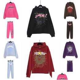 Mens Hoodies Sweatshirts Spider Pink Red Black Hoodie Hoodys Pants Men Top-Quality Sp5Ders Graphic Hooded Clothing Drop Delivery Appar Otmmg