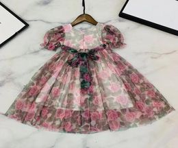 2021 Summer kids print floral dress fashion baby girl princess chiffon flower dresses retail whole clothes8064116