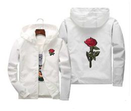 Red Rose Printed Casual Jackets Men Women Hooded Windbreaker Male Female Solid Colour Embroidery Coats Asian Size S7XL9070471