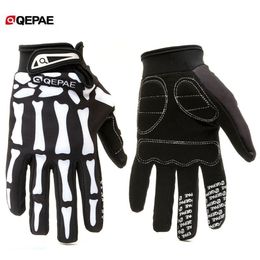 Qeqae Skeleton Pattern Unisex Full Finger Bicycle Cycling Motorcycle Motorbike Racing Riding Gloves Bike Glove for Women and Men 2238z