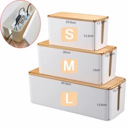 Bins Cable Storage Box Wooden Power Line Wire Management Organiser AntiDust Power Strip Case Charger Socket Network Line Storage Bin