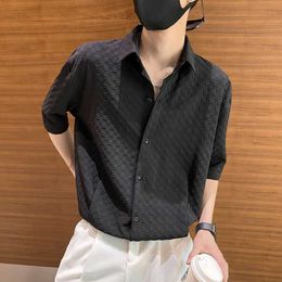 Shanli Dadi Korean Instagram Light Mature Style Elastic Shirt Mens Short Sleeve Feel Yapi Casual 5/4 Sleeve Versatile Shirt