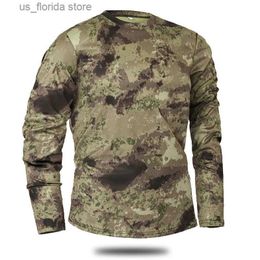 Men's T-Shirts Hand-painted Camouflage Pattern Casual T-shirt Long Slve Tactical Camouflage T-shirts Mens Spring And Autumn Quick Dry Ts Y240321