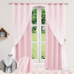Curtains DoubleLayer Blackout Curtains Eyelet Thermal Insulated Window Drapes Living Room Voile Tulle Curtains Princess Kids Room Decor