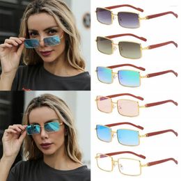 Outdoor Eyewear UV400 Rimless Tinted Lens Wooden Temples Shades Sun Glasses Rectangle Sunglasses Men's