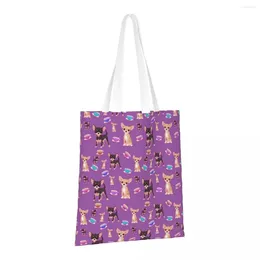 Shopping Bags Cute Teacup Chihuahuas Reusable Grocery Folding Totes Washable Lightweight Sturdy Polyester Gift