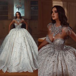 Abiti da sposa di lusso Abiti da ballo da sposa con perline di cristallo Paillettes senza spalline Strass senza maniche su misura Vestido de novia