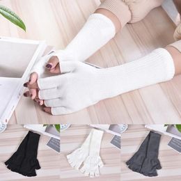 Five Fingers Gloves Long Knitted Half Finger Women Girls Spring Autumn Winter Arm Warmers Pure White Black Grey Elbow3428