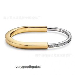 Tifaniym classic V Gold U shaped Lock Colorful Bracelet 18K Elliptical Diamond Half Fashionable E0SE